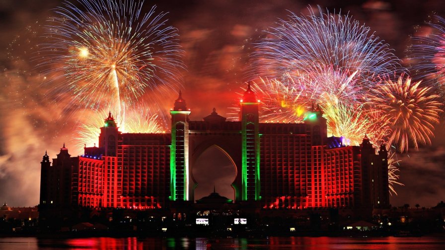 Abu Dhabi Building and Fireworks