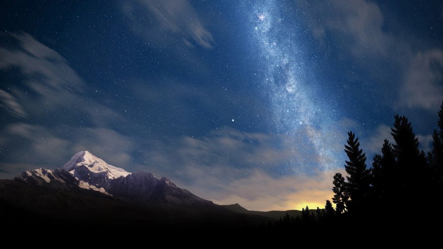 Amazing Beautiful Night Sky Stars Forest and Mountains