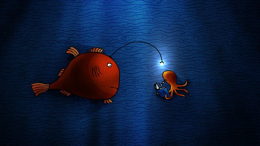 Anglerfish and Octopus Underwater