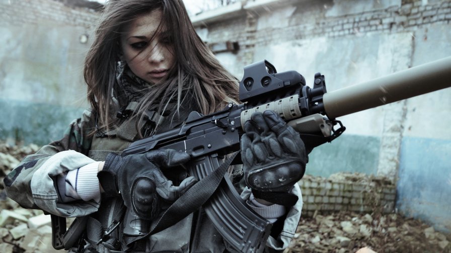 Beautiful Asian Warrior Girl with Weapon