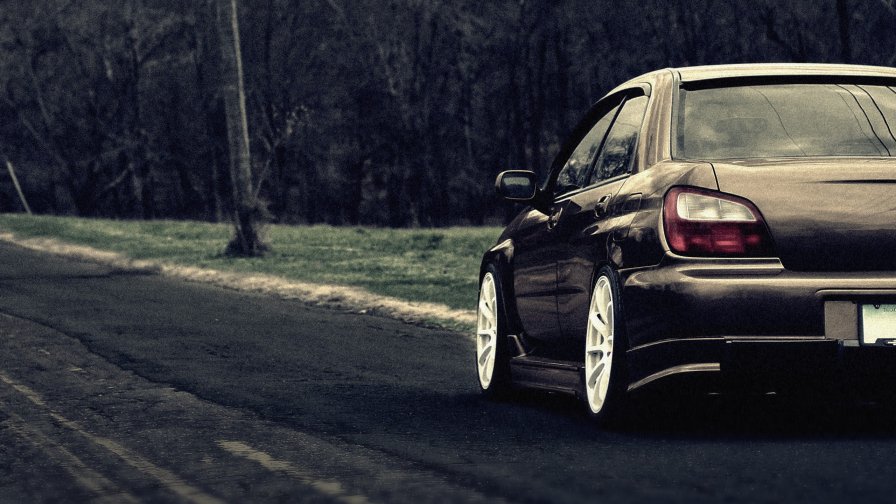 Beautiful Black Car and Dark Forest