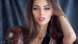 Beautiful Brunette Girl with Pink Lips and Cute Face