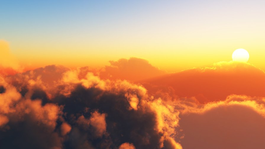 Beautiful Clouds in Red Rays of Sunset