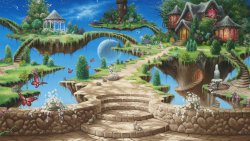 Beautiful Fantasy Village and Road to Sky