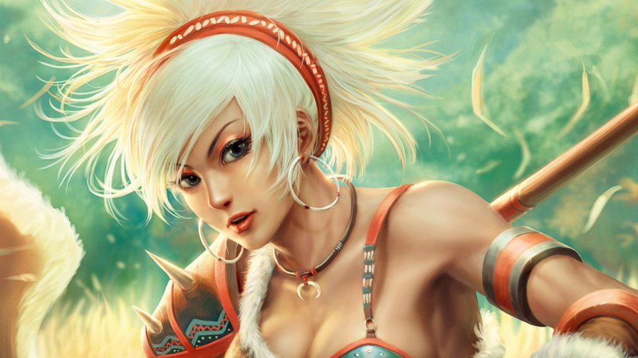 Beautiful Girl Warrior with White Hair