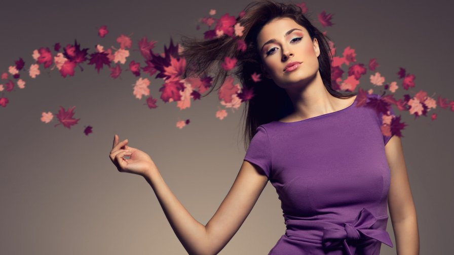 Beautiful Glamour Girl in the Purple Dress