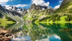 Beautiful Green Mountains and Pure Lake