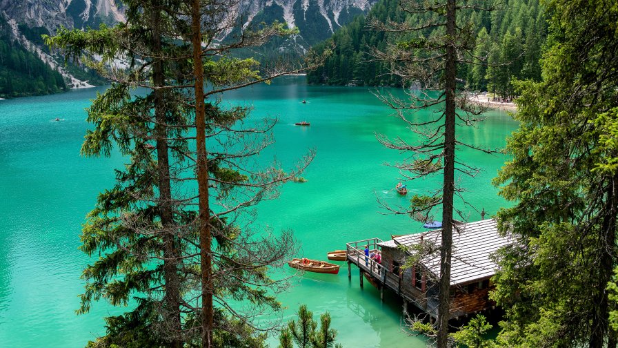 Beautiful Lake with Wood Boats and Pure Water