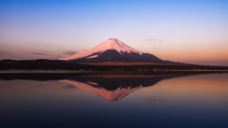 Beautiful Mountain and Lake on Pink Sunset