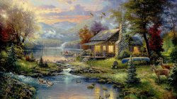 Beautiful Painted River Forest and House