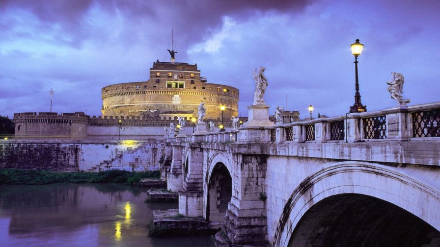 Beautiful White Gothic Bridge in Rome Italy