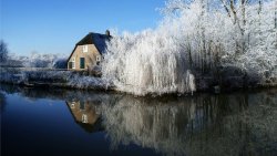 Beautiful Winter Single House and River