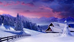 Beautiful Winter Snow Covered Village Forest and Mountains