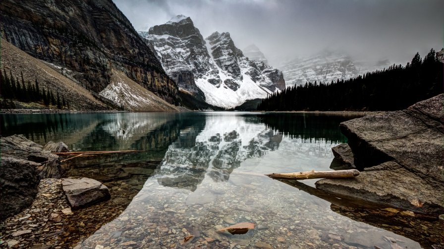 Big Lake with Pure Crystal Water in Mountain Valley