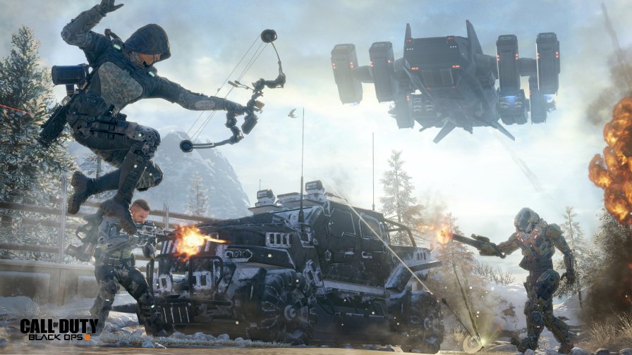 Call of Duty Black Ops III Soldiers and Battle in Winter Forest