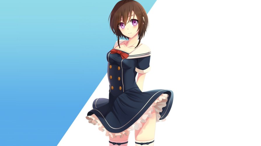 Cute Anime Girl Purple Eyes and Black Dress