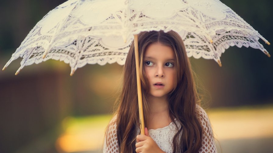 Cute Baby Girl with White Umbrella