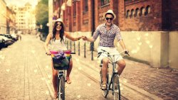 Funny Girlfriend and Boyfriend on the Bikes