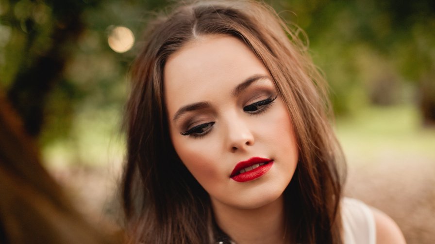 Girl with Perfect Face and Cute Red Lips