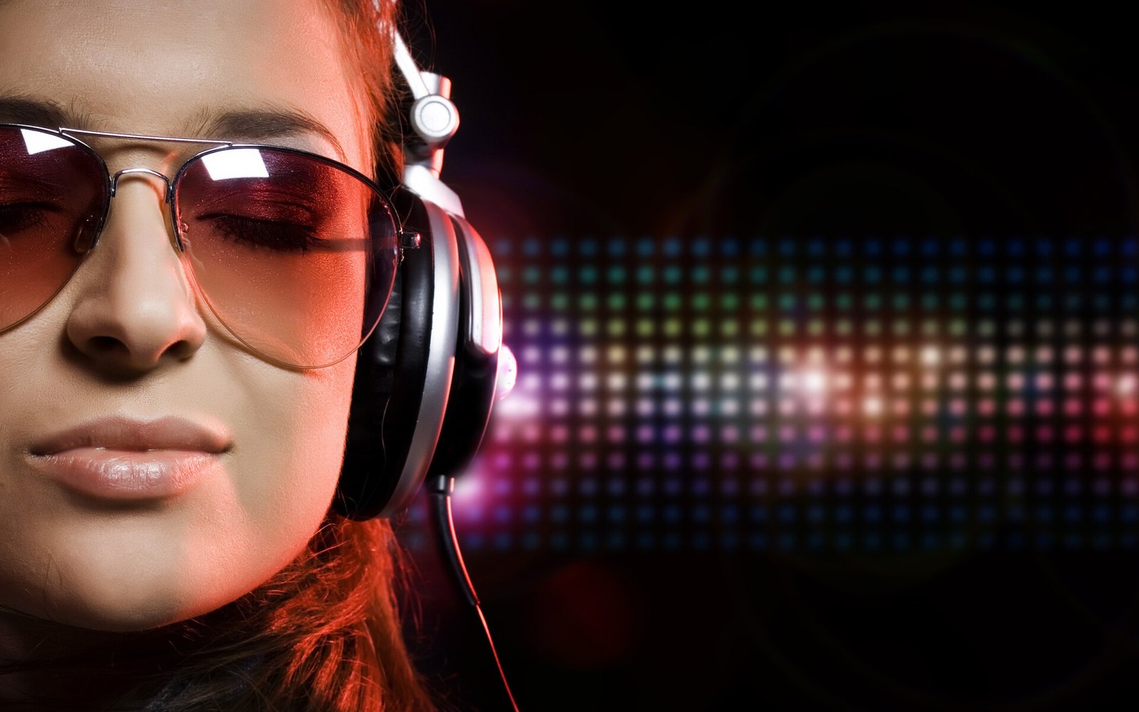 Glamour Blonde Girl in Sunglasses Listen The Music