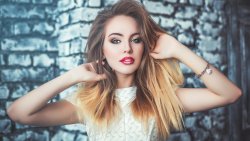 Glamour Teen Blonde Girl with Pretty Lips and Eyes