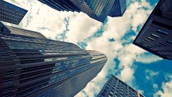 High Houses in Big City and Clouds in the Sky