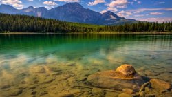 Lake with Crystal Clear Water and Mountains