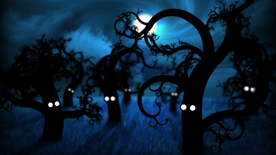 Night Forest and Funny Trees