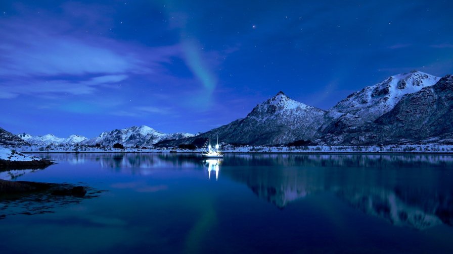 Night Valley Lake and Mountains