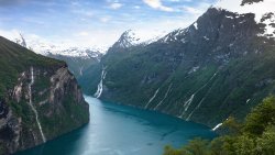 Norway Geirangerfjord Mountains and Amazing Green Forest