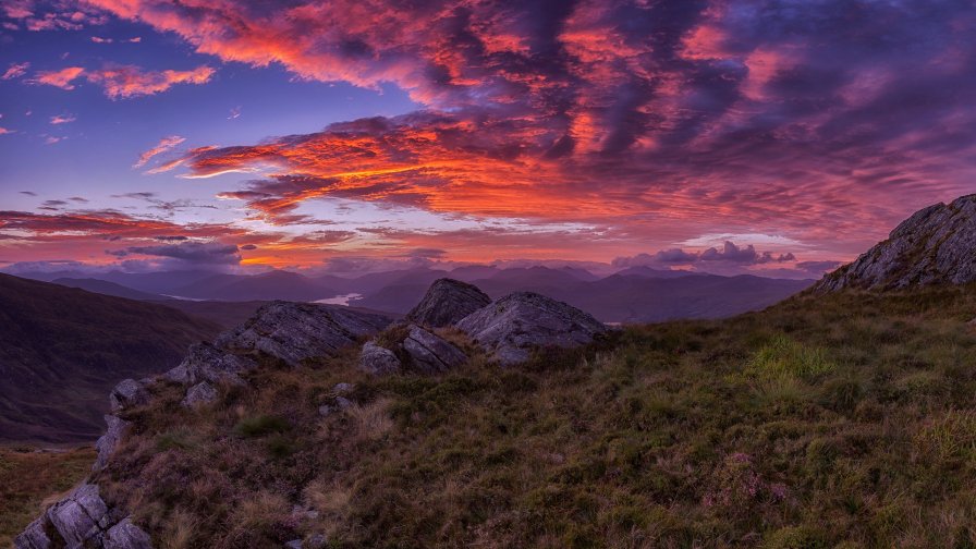 Pink Mountain Valley Sunset and Stones