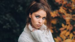 Pretty Brunette Teen Girl with Beautiful Blue Eyes and Cute Lips