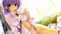 Pretty Cute Anime Girl with Purple Hair and Green Eyes