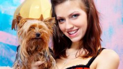 Pretty Girl Eufrat with Little Dog