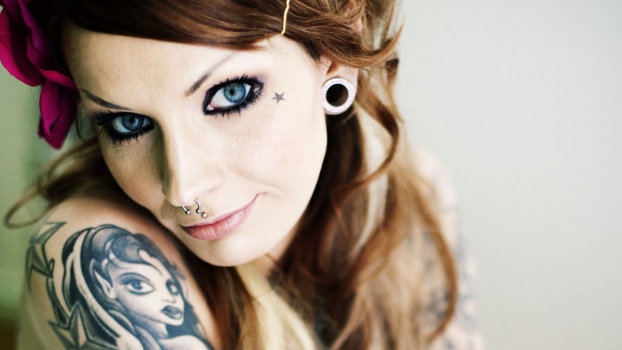 Pretty Smiling Emo Girl with Tattoo