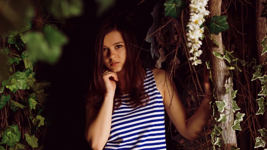 Pretty Teen Brunette Girl with Ivy