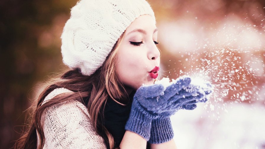 Pretty Teen Winter Girl with Snow