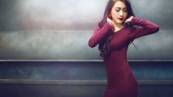 Pretty Young Asian Girl in Purple Dress