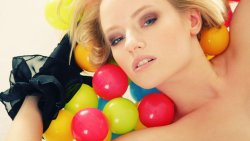 Sexy Hot Blonde Girl with Colored Balls