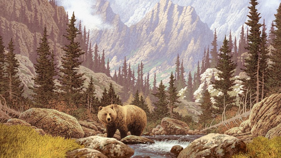 Single Bear on the Mountain River