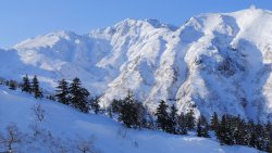 Snow Covered Valley and Mountains