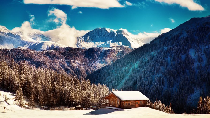 Snowy Mountain Valley Forest and Single House