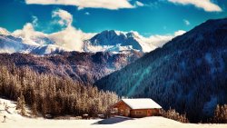 Snowy Mountain Valley Forest and Single House
