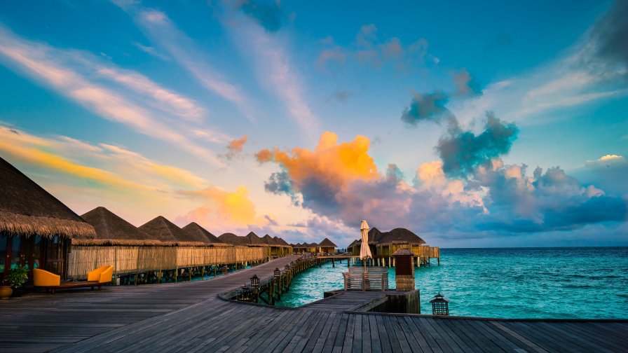 Sunset Bridge Silence and Houses on the Beach