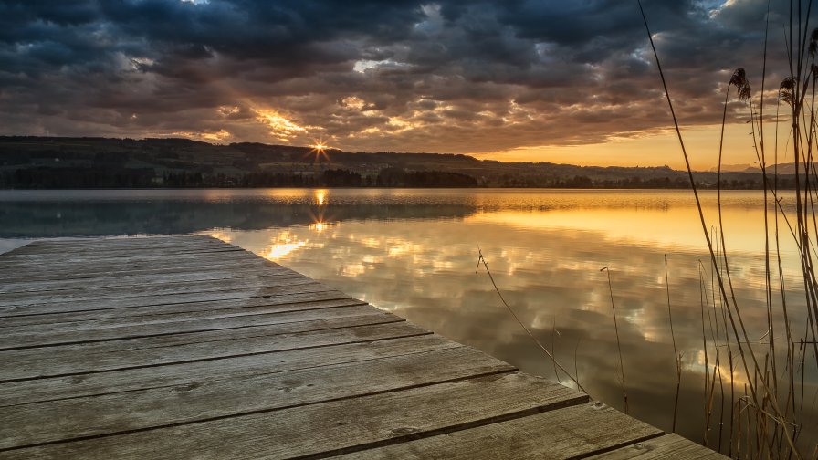 Sunset Lake Sunrays Bridge and City