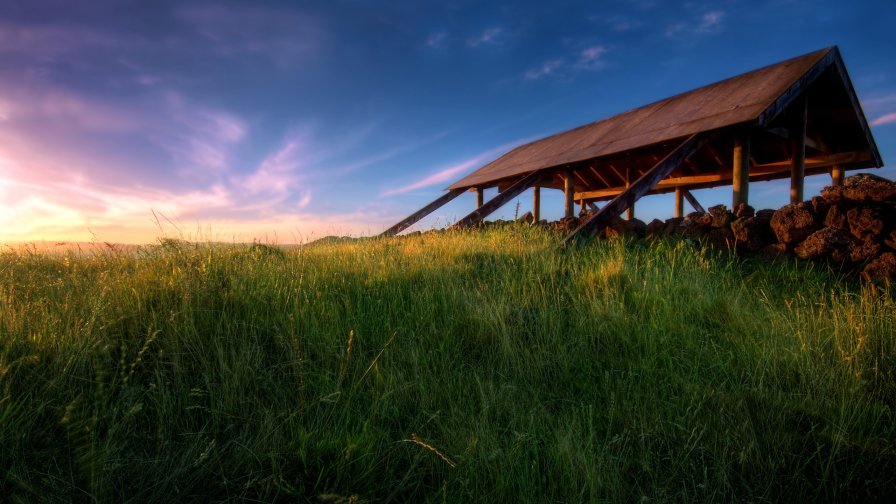 Sunset and Green Field