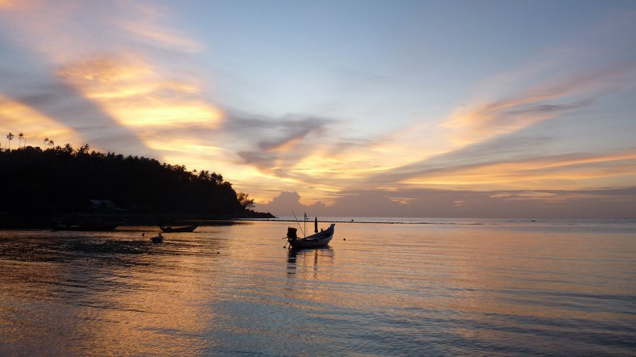 Sunset on the Lake and Lonely Boat