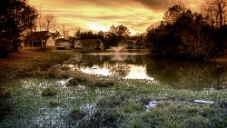 Sunset on the Village with Little Lake and Swamp