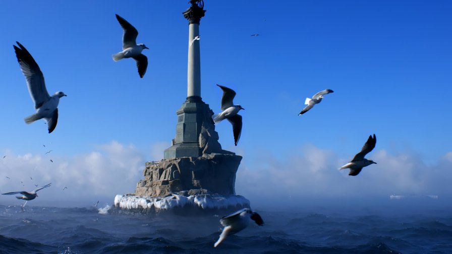 The Monument to the Scuttled Ships in Sevastopol and Gulls