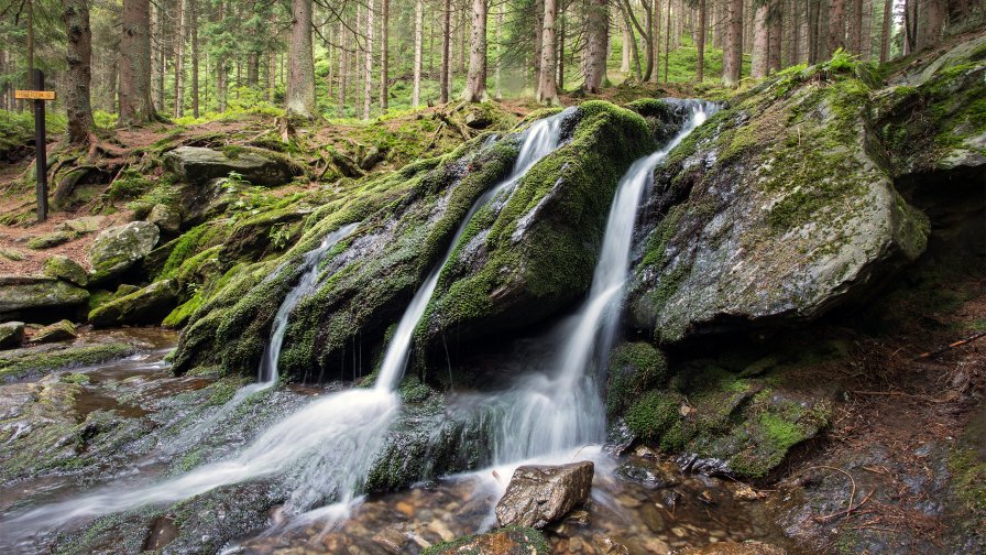 Wonderful Mystic Falls and Moss on Rocks